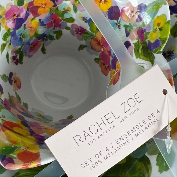 Rachel Zoe Melamine Nesting Bowls Spring Pansy Floral Scalloped Set of 4 NEW - Picture 2 of 5